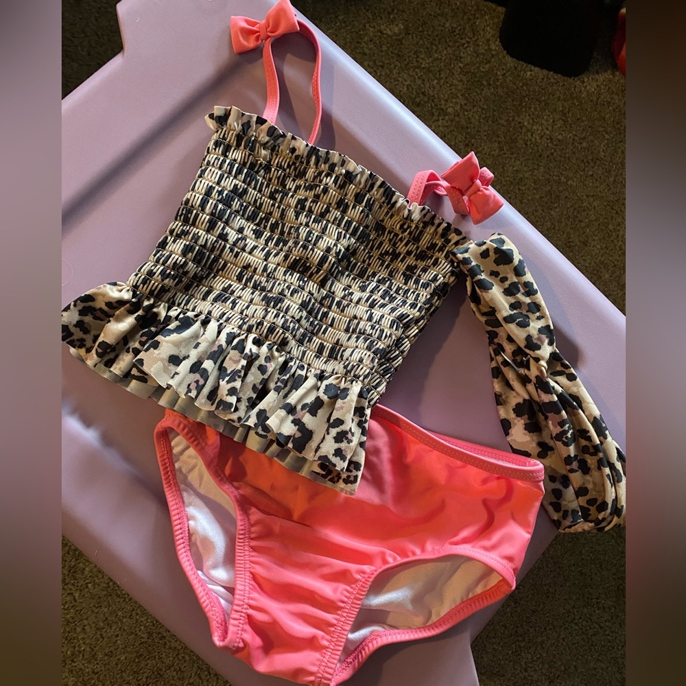 18 months baby girl leopard print bathing suit 2 piece with matching headband